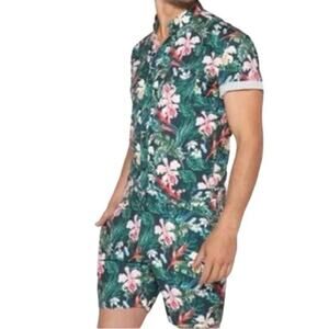 ROMPERJACK Tropical Jungle Floral Romper One-Piece - Men’s Large